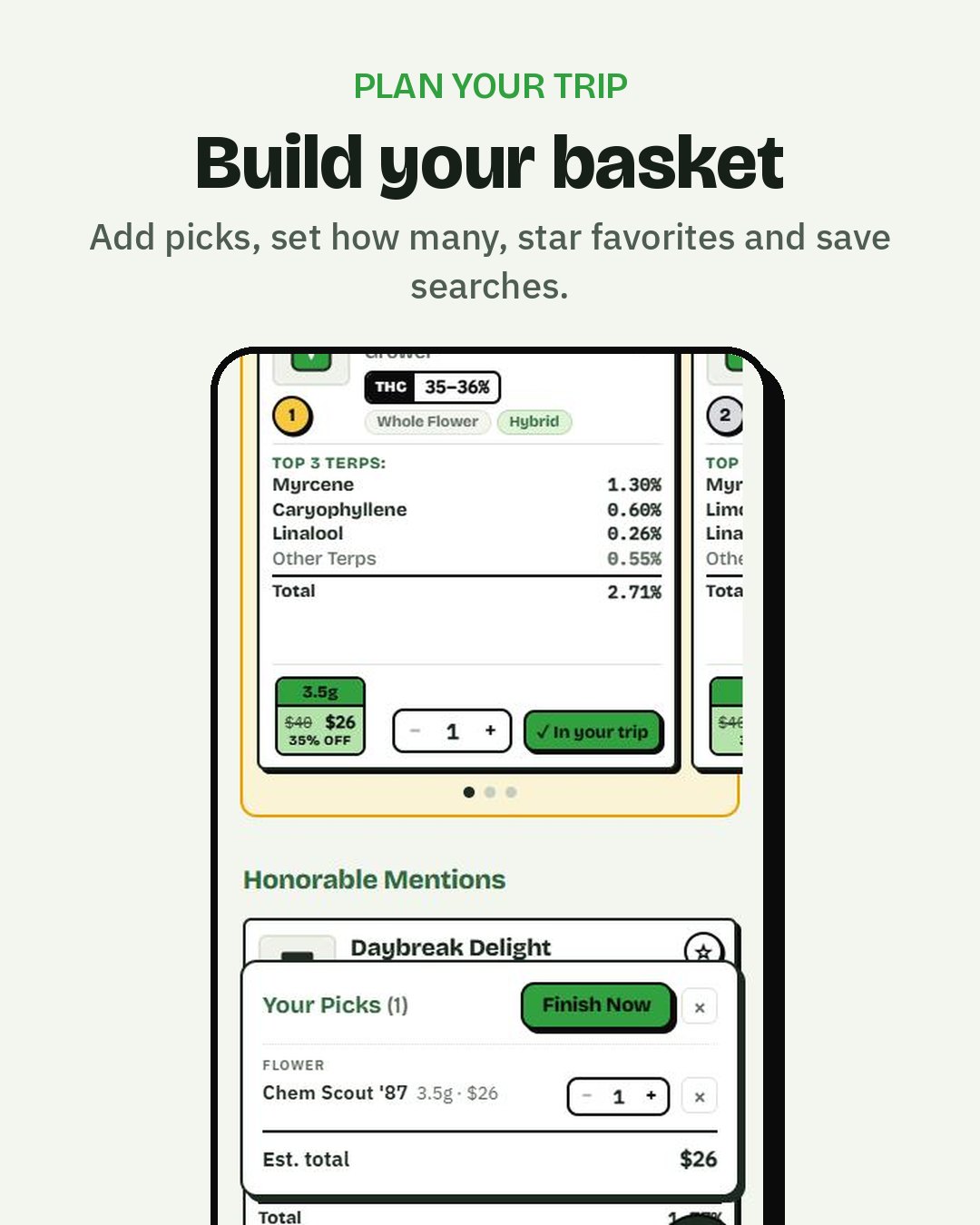 Adding picks to your trip basket