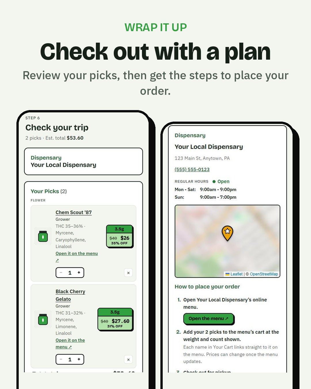 Checking your trip and getting the steps to place your order