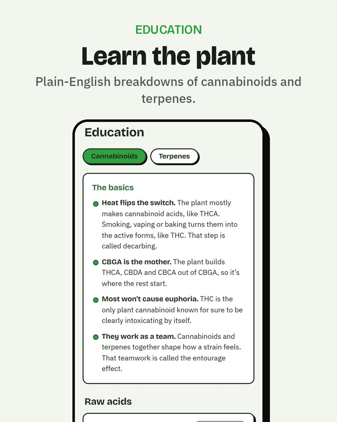 The Education page on cannabinoids and terpenes